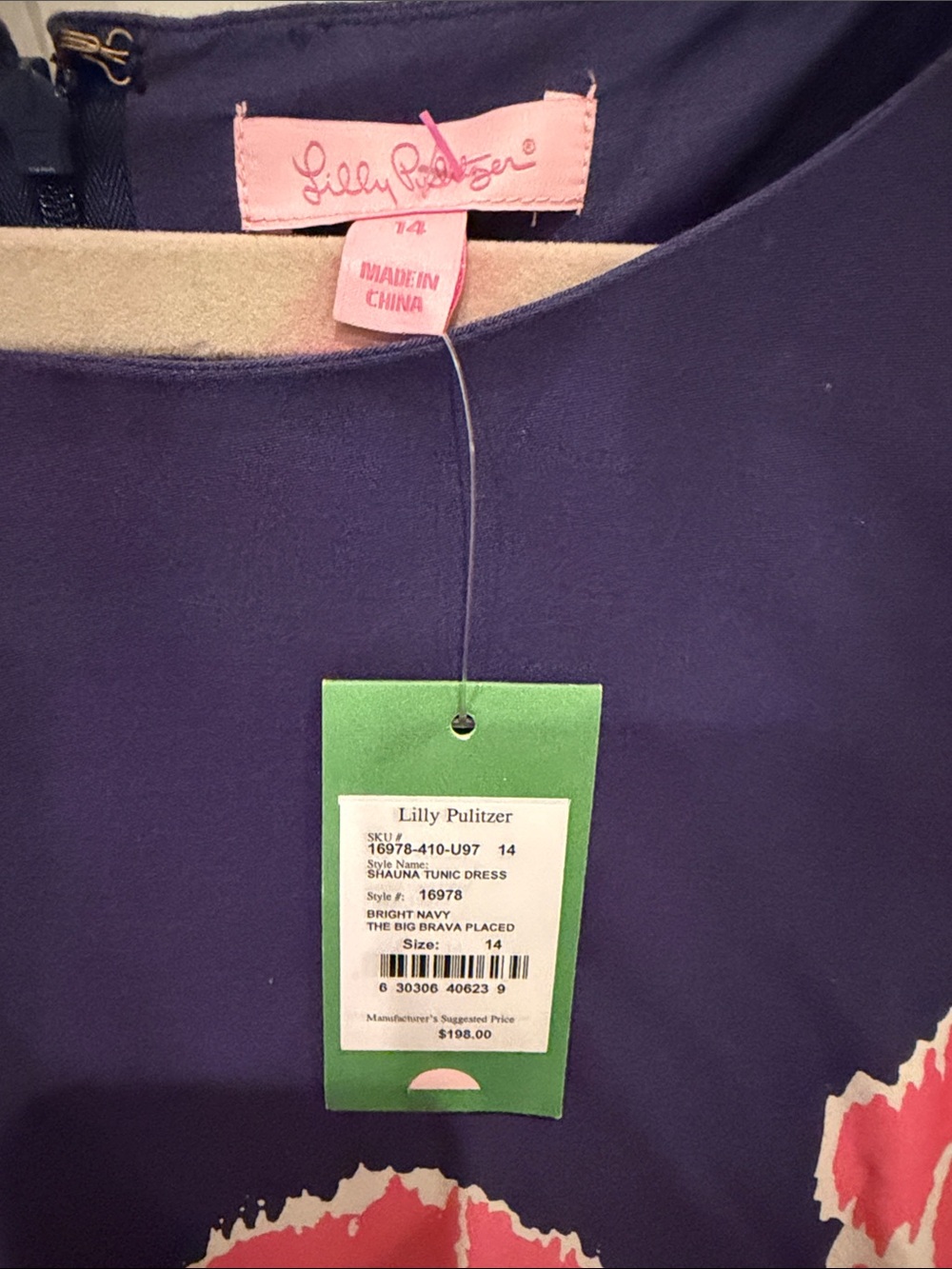 Lilly Pulitzer Navy Dress with Pink Floral Border - Picture 2 of 4
